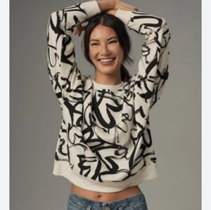 Anthropologie Maeve Black and White  Heart Patterned Sweatshiet Size XL